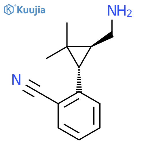 rac-2-(1R,3R)-3-(aminomethyl)-2,2-dimethylcyclopropylbenzonitrile structure