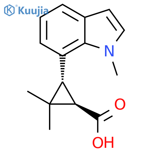 rac-(1R,3R)-2,2-dimethyl-3-(1-methyl-1H-indol-7-yl)cyclopropane-1-carboxylic acid structure