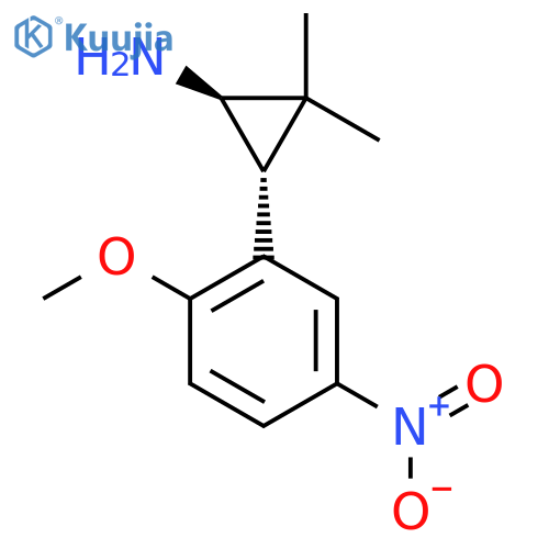 rac-(1R,3R)-3-(2-methoxy-5-nitrophenyl)-2,2-dimethylcyclopropan-1-amine structure