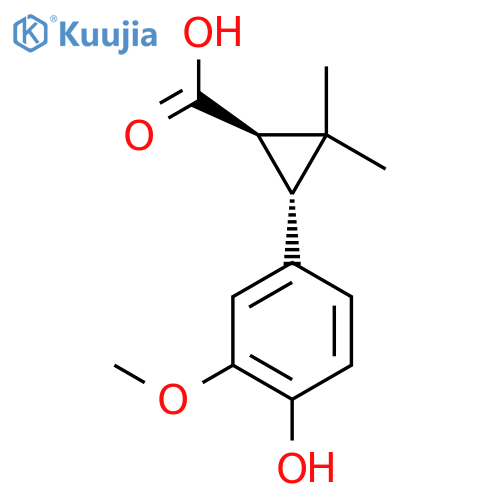 rac-(1R,3R)-3-(4-hydroxy-3-methoxyphenyl)-2,2-dimethylcyclopropane-1-carboxylic acid structure