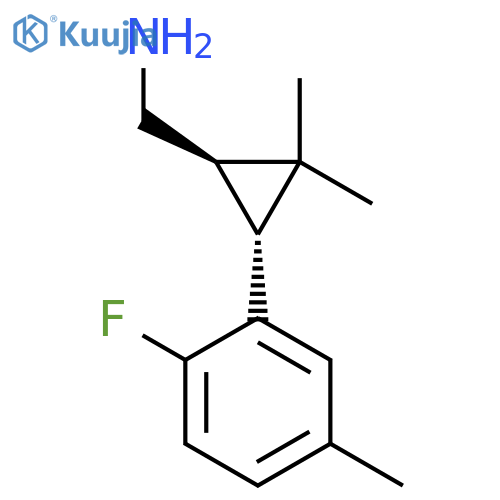 rac-(1R,3R)-3-(2-fluoro-5-methylphenyl)-2,2-dimethylcyclopropylmethanamine structure