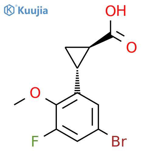 rac-(1R,2R)-2-(5-bromo-3-fluoro-2-methoxyphenyl)cyclopropane-1-carboxylic acid structure