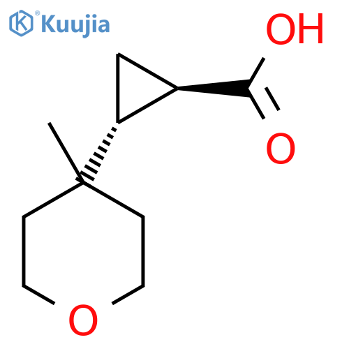 rac-(1R,2R)-2-(4-methyloxan-4-yl)cyclopropane-1-carboxylic acid, trans structure