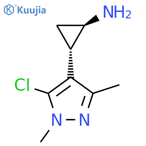 rac-(1R,2S)-2-(5-chloro-1,3-dimethyl-1H-pyrazol-4-yl)cyclopropan-1-amine structure