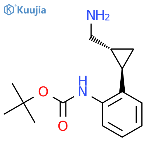 rac-tert-butyl N-{2-(1R,2R)-2-(aminomethyl)cyclopropylphenyl}carbamate structure