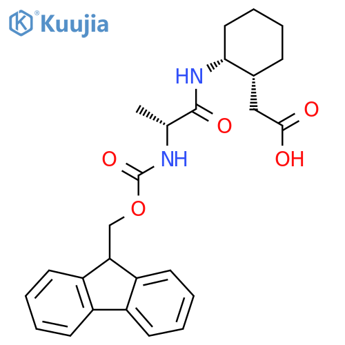 2-(1RS,2RS)-2-(2R)-2-({(9H-fluoren-9-yl)methoxycarbonyl}amino)propanamidocyclohexylacetic acid structure