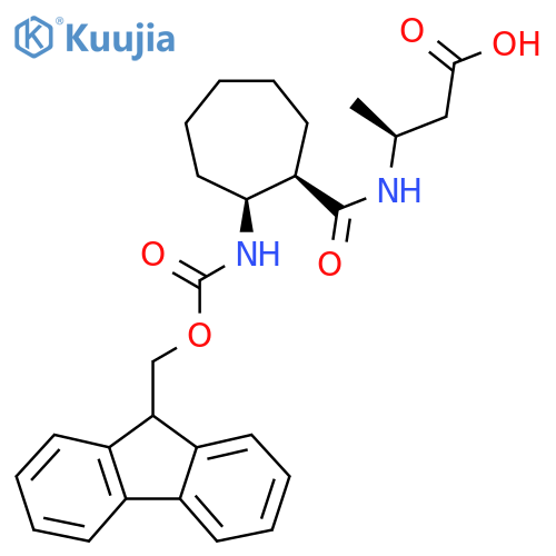 (3S)-3-{(1RS,2SR)-2-({(9H-fluoren-9-yl)methoxycarbonyl}amino)cycloheptylformamido}butanoic acid structure