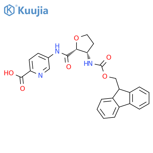 rac-5-(2R,3S)-3-({(9H-fluoren-9-yl)methoxycarbonyl}amino)oxolane-2-amidopyridine-2-carboxylic acid structure