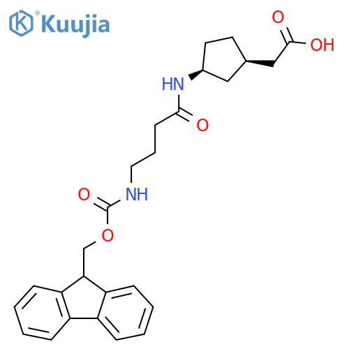 rac-2-(1R,3S)-3-4-({(9H-fluoren-9-yl)methoxycarbonyl}amino)butanamidocyclopentylacetic acid structure