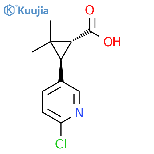 rac-(1R,3R)-3-(6-chloropyridin-3-yl)-2,2-dimethylcyclopropane-1-carboxylic acid structure