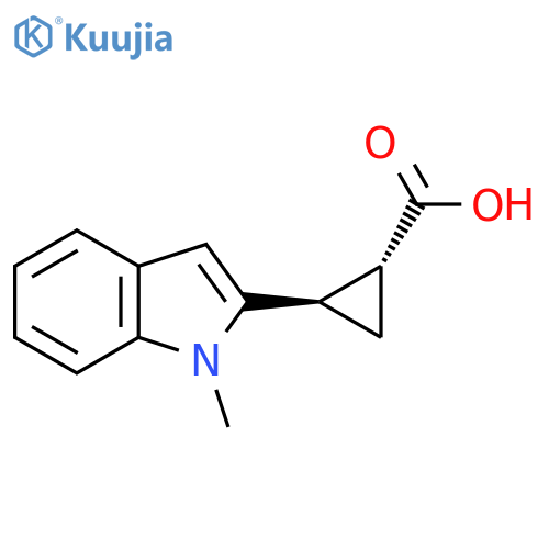 rac-(1R,2R)-2-(1-methyl-1H-indol-2-yl)cyclopropane-1-carboxylic acid structure