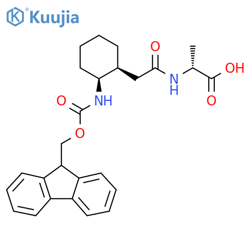 (2R)-2-{2-(1RS,2RS)-2-({(9H-fluoren-9-yl)methoxycarbonyl}amino)cyclohexylacetamido}propanoic acid structure