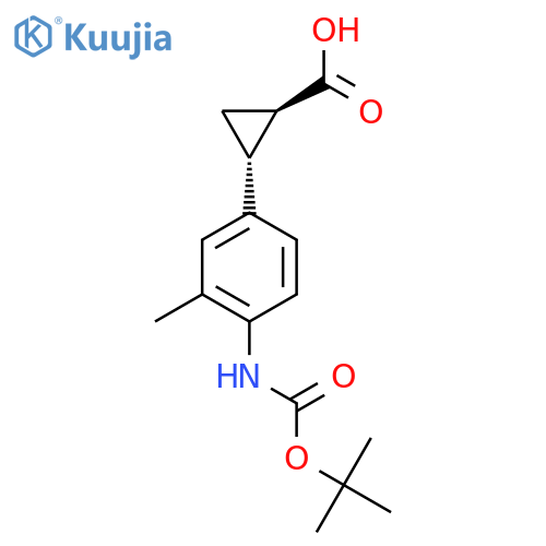 rac-(1R,2R)-2-(4-{(tert-butoxy)carbonylamino}-3-methylphenyl)cyclopropane-1-carboxylic acid structure
