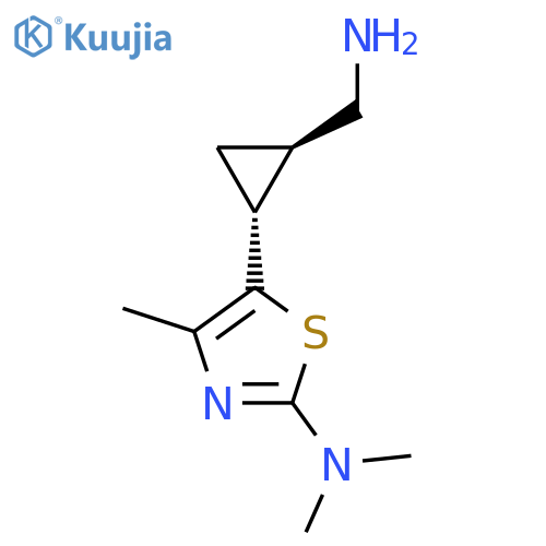 rac-5-(1R,2R)-2-(aminomethyl)cyclopropyl-N,N,4-trimethyl-1,3-thiazol-2-amine structure
