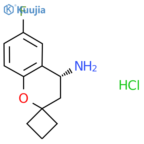 (4R)-6-fluoro-3,4-dihydrospiro1-benzopyran-2,1'-cyclobutan-4-amine hydrochloride structure