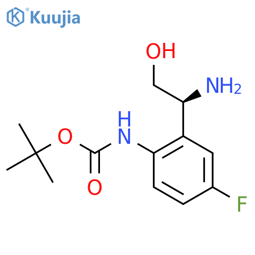tert-butyl N-{2-(1S)-1-amino-2-hydroxyethyl-4-fluorophenyl}carbamate structure