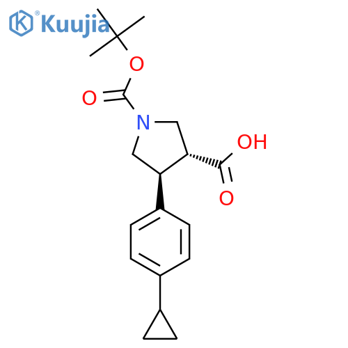 rac-(3R,4S)-1-(tert-butoxy)carbonyl-4-(4-cyclopropylphenyl)pyrrolidine-3-carboxylic acid structure