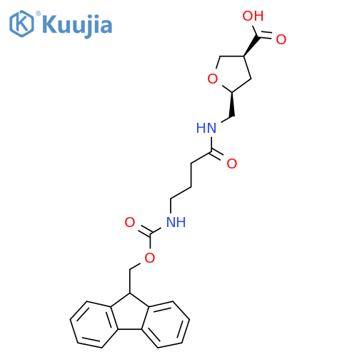rac-(3R,5R)-5-{4-({(9H-fluoren-9-yl)methoxycarbonyl}amino)butanamidomethyl}oxolane-3-carboxylic acid structure