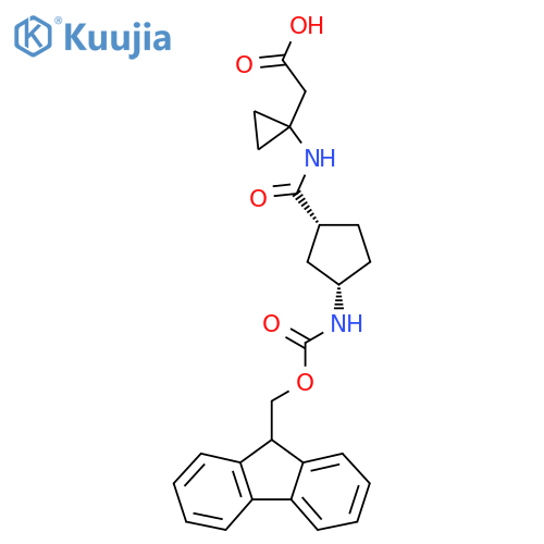 rac-2-{1-(1R,3S)-3-({(9H-fluoren-9-yl)methoxycarbonyl}amino)cyclopentaneamidocyclopropyl}acetic acid structure