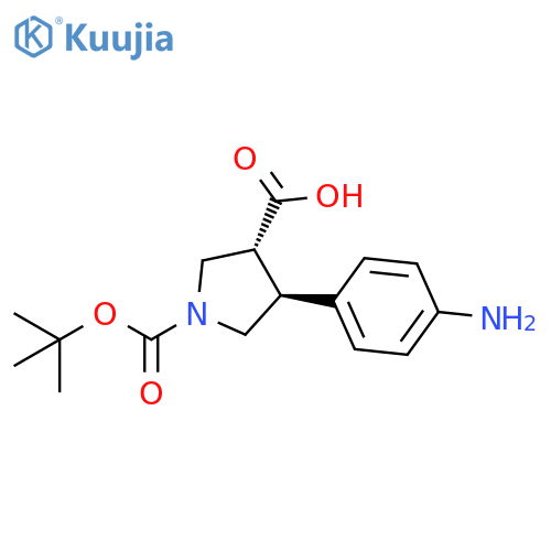 rac-(3R,4S)-4-(4-aminophenyl)-1-(tert-butoxy)carbonylpyrrolidine-3-carboxylic acid structure