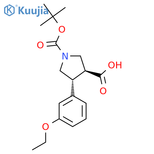 rac-(3R,4S)-1-(tert-butoxy)carbonyl-4-(3-ethoxyphenyl)pyrrolidine-3-carboxylic acid structure