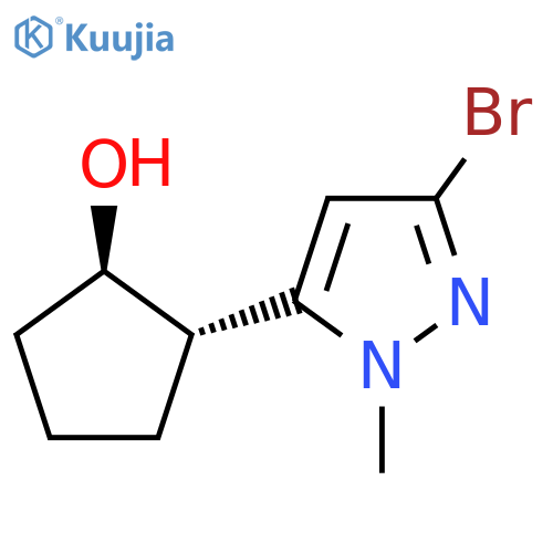 rac-(1R,2S)-2-(3-bromo-1-methyl-1H-pyrazol-5-yl)cyclopentan-1-ol structure