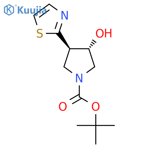 rac-tert-butyl (3R,4S)-3-hydroxy-4-(1,3-thiazol-2-yl)pyrrolidine-1-carboxylate structure
