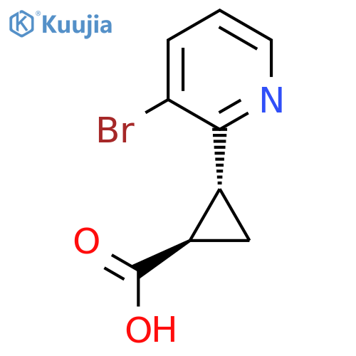 rac-(1R,2R)-2-(3-bromopyridin-2-yl)cyclopropane-1-carboxylic acid structure