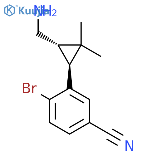 rac-3-(1R,3R)-3-(aminomethyl)-2,2-dimethylcyclopropyl-4-bromobenzonitrile structure