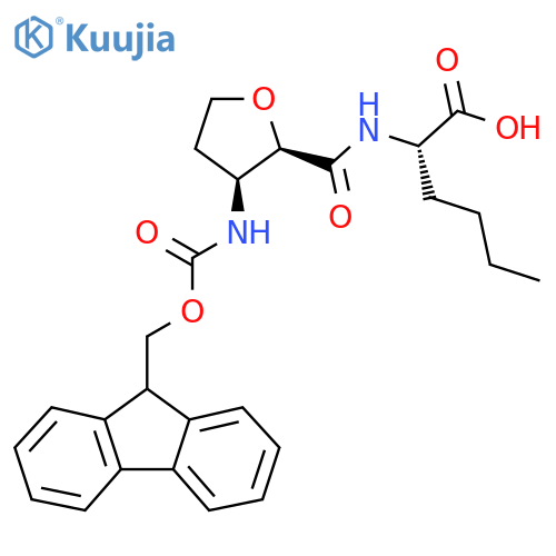 (2S)-2-{(2RS,3SR)-3-({(9H-fluoren-9-yl)methoxycarbonyl}amino)oxolan-2-ylformamido}hexanoic acid structure