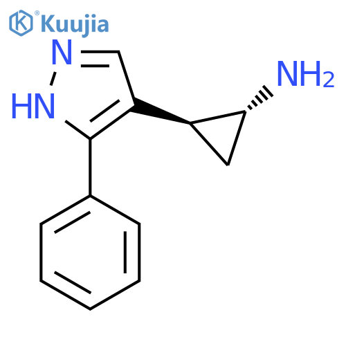 rac-(1R,2S)-2-(3-phenyl-1H-pyrazol-4-yl)cyclopropan-1-amine structure