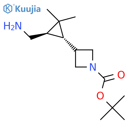 rac-tert-butyl 3-(1R,3S)-3-(aminomethyl)-2,2-dimethylcyclopropylazetidine-1-carboxylate structure