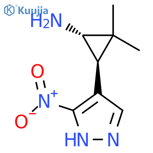 rac-(1R,3R)-2,2-dimethyl-3-(3-nitro-1H-pyrazol-4-yl)cyclopropan-1-amine structure
