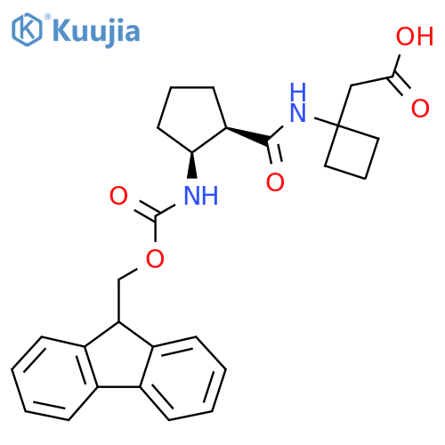 rac-2-{1-(1R,2S)-2-({(9H-fluoren-9-yl)methoxycarbonyl}amino)cyclopentaneamidocyclobutyl}acetic acid structure