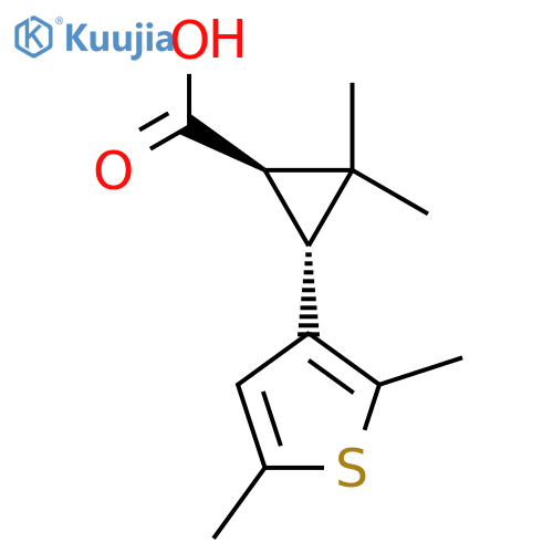 rac-(1R,3R)-3-(2,5-dimethylthiophen-3-yl)-2,2-dimethylcyclopropane-1-carboxylic acid structure