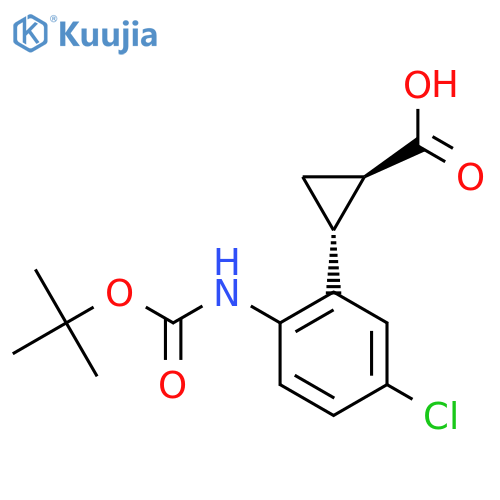 rac-(1R,2R)-2-(2-{(tert-butoxy)carbonylamino}-5-chlorophenyl)cyclopropane-1-carboxylic acid structure
