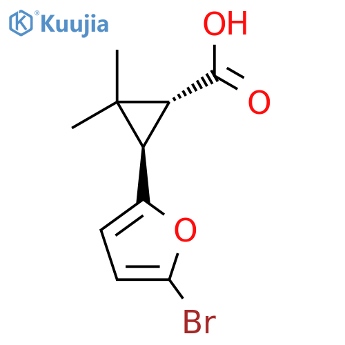 rac-(1R,3R)-3-(5-bromofuran-2-yl)-2,2-dimethylcyclopropane-1-carboxylic acid structure