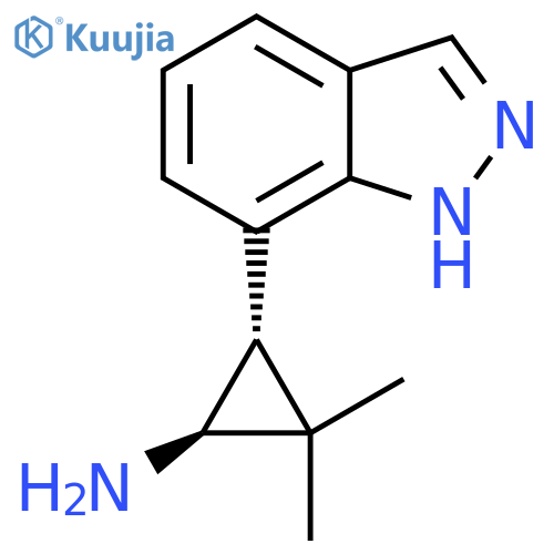 rac-(1R,3R)-3-(1H-indazol-7-yl)-2,2-dimethylcyclopropan-1-amine structure