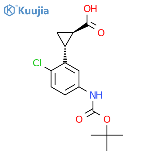 rac-(1R,2R)-2-(5-{[(tert-butoxy)carbonyl]amino}-2-chlorophenyl)cyclopropane-1-carboxylic acid structure