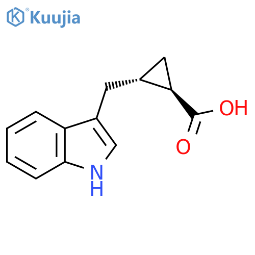 rac-(1R,2S)-2-(1H-indol-3-yl)methylcyclopropane-1-carboxylic acid structure