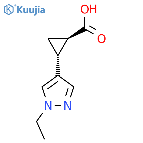 rac-(1R,2R)-2-(1-ethyl-1H-pyrazol-4-yl)cyclopropane-1-carboxylic acid structure
