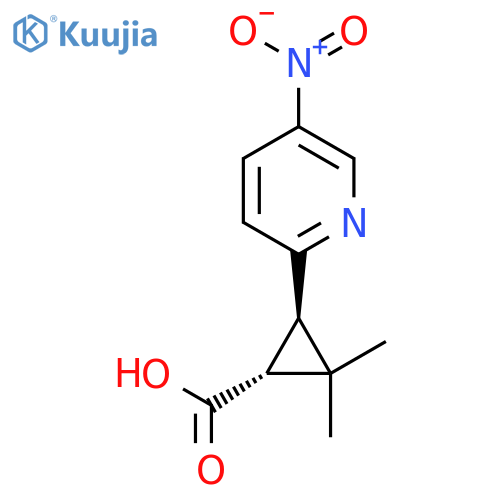 rac-(1R,3R)-2,2-dimethyl-3-(5-nitropyridin-2-yl)cyclopropane-1-carboxylic acid structure