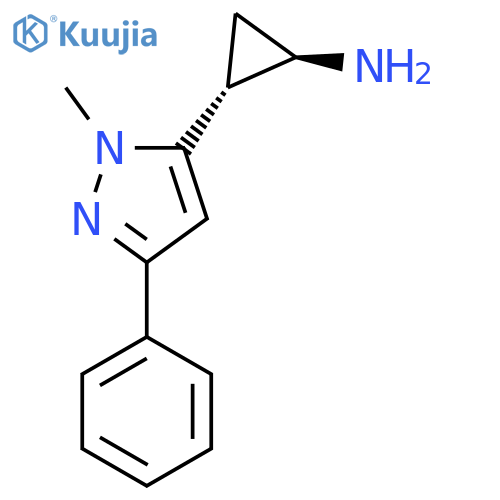 rac-(1R,2R)-2-(1-methyl-3-phenyl-1H-pyrazol-5-yl)cyclopropan-1-amine structure