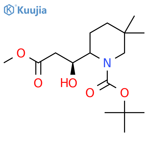 tert-butyl 2-(1S)-1-hydroxy-3-methoxy-3-oxopropyl-5,5-dimethylpiperidine-1-carboxylate structure