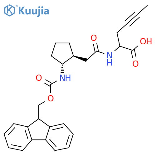 rac-2-{2-(1R,2S)-2-({(9H-fluoren-9-yl)methoxycarbonyl}amino)cyclopentylacetamido}hex-4-ynoic acid structure