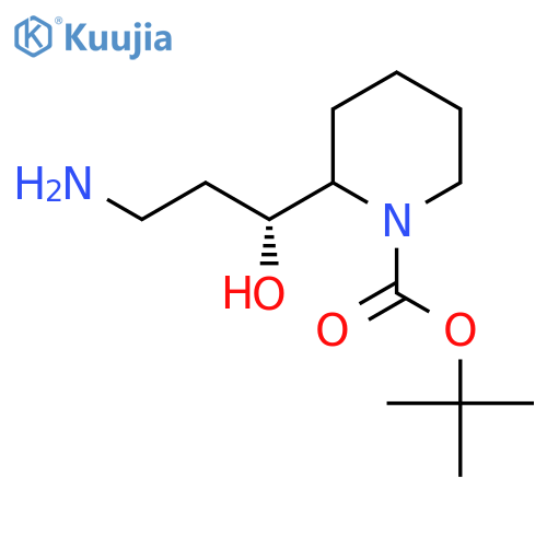 tert-butyl 2-(1R)-3-amino-1-hydroxypropylpiperidine-1-carboxylate structure