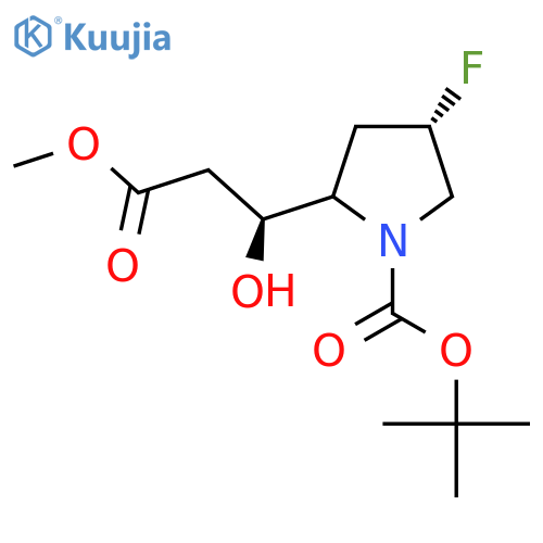 tert-butyl (4S)-4-fluoro-2-(1S)-1-hydroxy-3-methoxy-3-oxopropylpyrrolidine-1-carboxylate structure