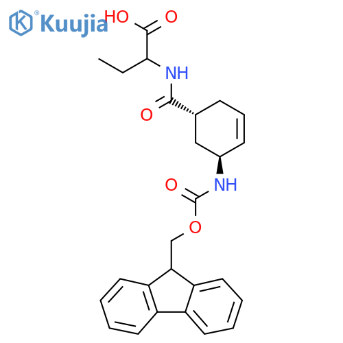 rac-2-{(1R,5S)-5-({(9H-fluoren-9-yl)methoxycarbonyl}amino)cyclohex-3-en-1-ylformamido}butanoic acid structure