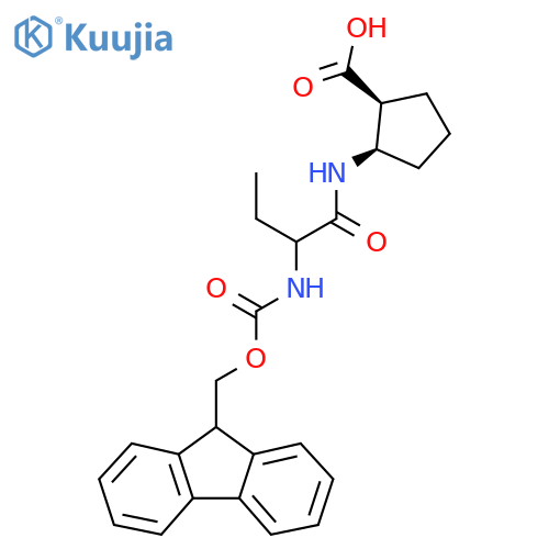 rac-(1R,2S)-2-2-({(9H-fluoren-9-yl)methoxycarbonyl}amino)butanamidocyclopentane-1-carboxylic acid structure