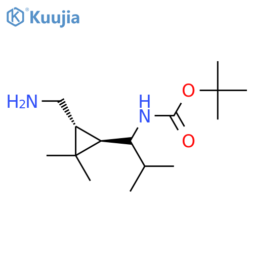 rac-tert-butyl N-{1-(1R,3R)-3-(aminomethyl)-2,2-dimethylcyclopropyl-2-methylpropyl}carbamate structure